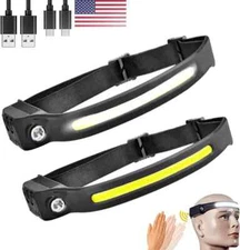 2PCS COB LED Headlamp Headlight Torch Work Light Bar Head Band Lamp USB Charging