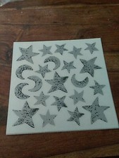 Rare Metallic Art Transfers Tangent Home Design Silver Stars Moon 6x6" UNUSED