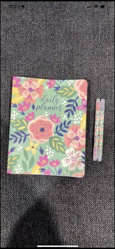 Daily Planner / Floral Design / Comes W/ 2 Colorful Pens & 2 Sheets Of Stickers