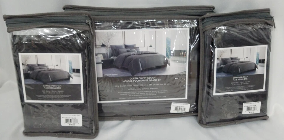 Edredón Vera Wang Gris SOMBRA RAYAS EDREDÓN 2 FUNDAS GRIS CARBÓN ALGODÓN NUEVO $700 Foto 3 de 4