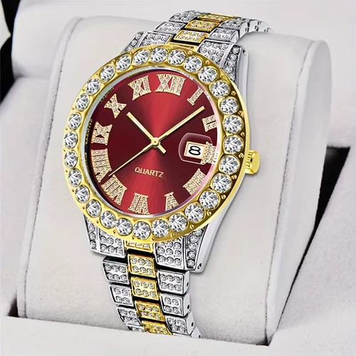 Full Diamond Iced Out Steel Strap Large Dial Quartz Watch Good for