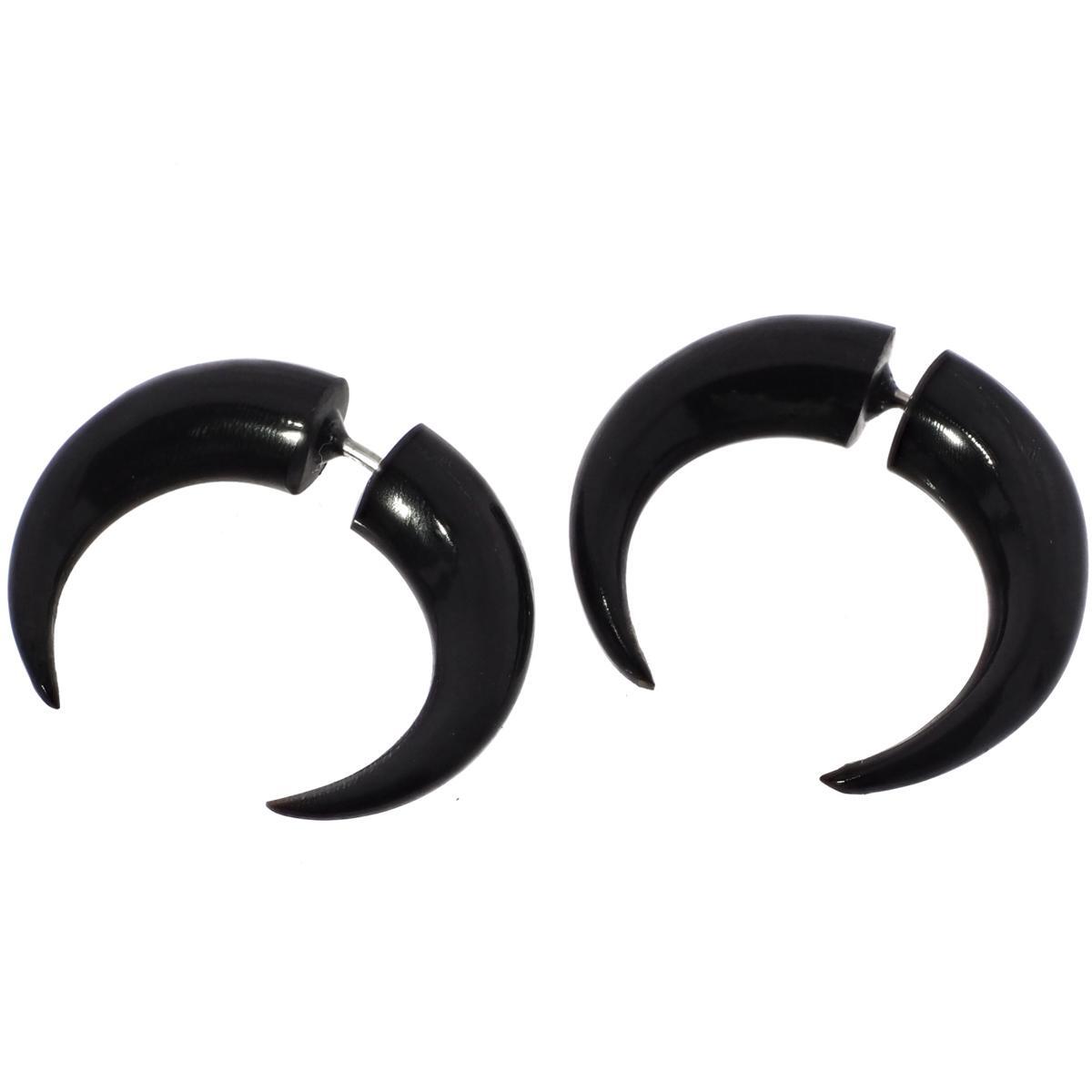Fake Gauge Black Cow Horn Pincher Tribal Hand Carving Post Earrings, 13