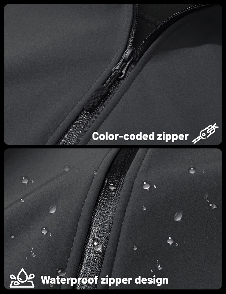 Men's Fleece Softshell Jackets Waterproof Winter Coats Warm Fleece Work Zip Coat - Image 4 of 4