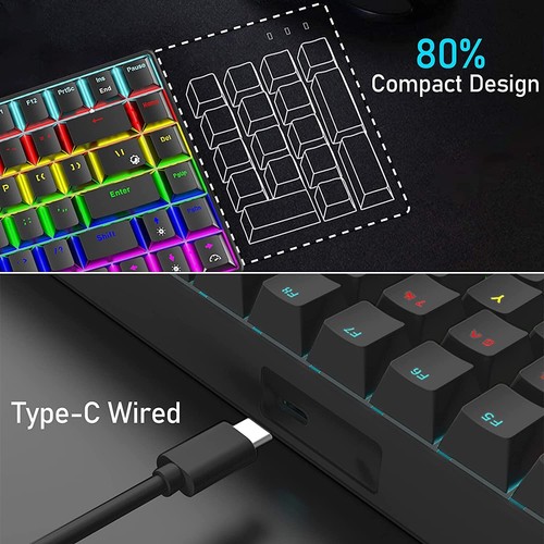 RF-84 Wired Mechanical Gaming Keyboard & Mouse Set Rainbow Backlit Programmable - Picture 9 of 14