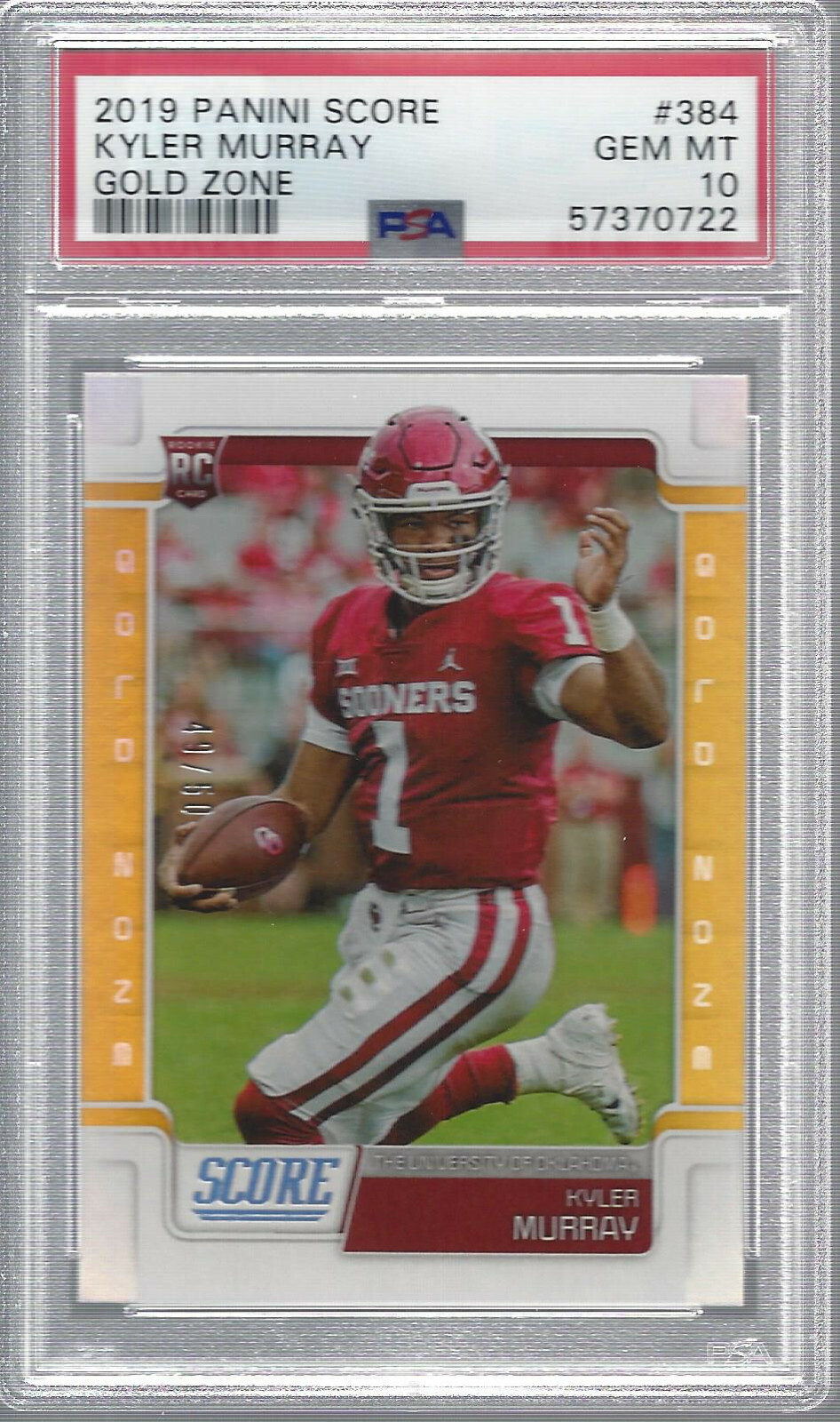 Kyler Murray Panini Score #384 Gold Zone
