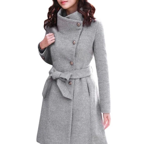 Winter warmer Damen Wolle schmales Revers langer Mantel Trench Parka Jacke Mantel Oberbekleidung - Bild 5 von 7