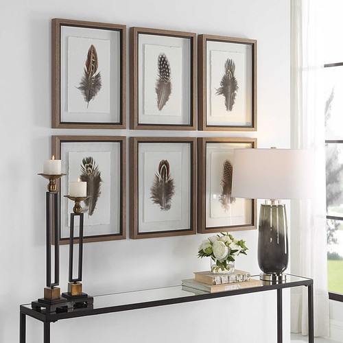 SIX MODERN BIRD FEATHER XL 20" PRINTS ART PICTURES UTTERMOST 41460 - Picture 3 of 7
