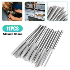 11Pcs 1/8" Diamond Burr Bit Set Cutting Carving Grinding for Dremel Rotary Tools