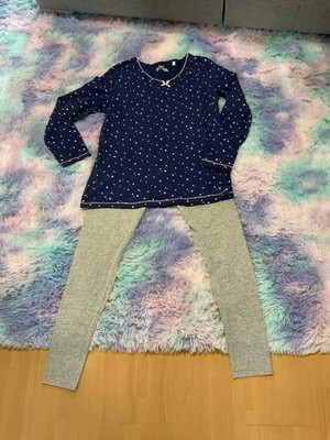 Damen Leggings Hose mit Shirt Gr. M Hausanzug Top Zustand Sterne Muster Grau
