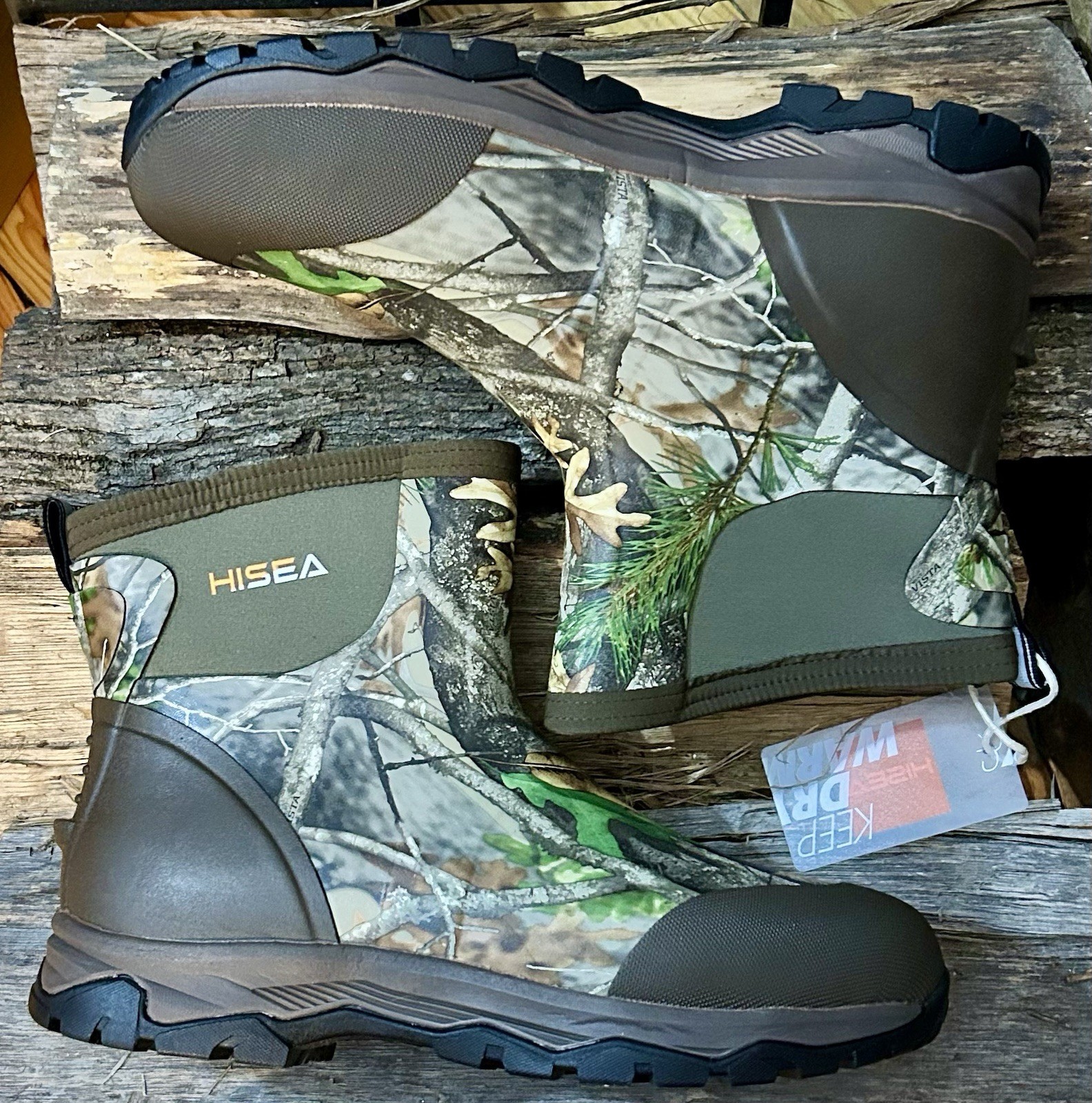 Hisea Strider Camo 3 Excursion Pro Ankle Rubber Boots, Camo, Men’s 11 - NWB