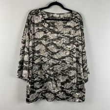 Chicos Blouse Knit Top Stretch 3/4 Sleeve Animal Print Size 3 US XL Black Gray
