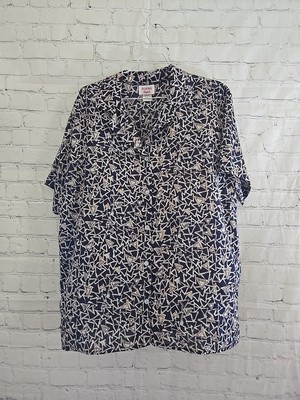 Mens Lg 90s Camp Button Down Abstract Print Retro Hipster Artsy Funky USA Made