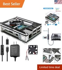 Stylish Clear Acrylic Raspberry Pi 3 B Case with Fan Cooling  Power Supply