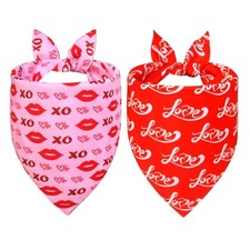 Valentine s Day Dog Bandanas 2-Pack for Large to Dogs - X-Large Red, Pink