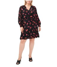 Vince Camuto Womens Smocked Waist Surplice Dress