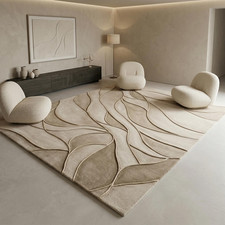 Hand-Tufted Organic Sandstone Wool Rug - 3D Sculpted Topographic Design in Beige
