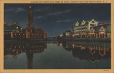 Casino North End Hotel Night,Asbury Park & Ocean Grove,NJ Teich Vintage Postcard