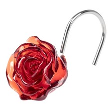12 PCS Rose Red Crystal Floral Decorative Resin Shower Curtain Hooks Rings Set
