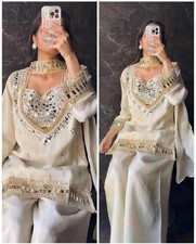White Pakistani Salwar Kameez Ready To Wear Dress Suits Wedding Party Bollywood