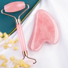 Pink Quartz Facial Massage Roller Set Facial and Eye Gua Sha Tools