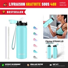 GOPPUS Bouteille d'Eau Acier Inoxydable 1L Isotherme Paille Étanche Sport