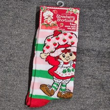 Strawberry Shortcake Crew Women Socks Pink Green Striped One Size New