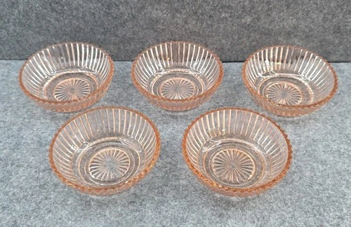 VTG Anchor Hocking Queen Mary Pink Depression Glass Fruit Dessert Bowls Set of 5