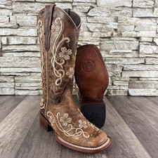 WOMENS EMBROIDERED WESTERN COWGIRL BOOTS SQUARE TOE DISTRESSED LEATHER SIZE 5