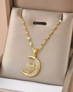 Authentic Round Cut Simulated Diamond Stunning Heart Moon Pendant 14k Yellow Gold Plated