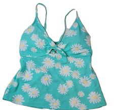 Arizona Jean Co Floral Tankini Swim Top Turquoise Adjustable Strap Size L
