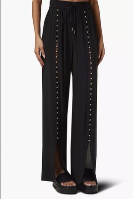 Jonathan Simkhai Swim Khalida Beaded Coverup Pants SM Black NWOT Rayon Peekaboo