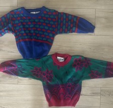 Vintage Crazy Bright Pink Chunky Knit 1980  s Kids Sweaters Geometric Size 3X