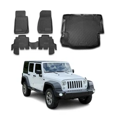 Custom Floor Mats & Cargo Liners for Jeep Wrangler 2007-2013 4 Door Black 5 Pcs