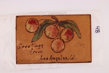 1907 Undivided Back Leather Postcard Los Angeles Peaches Greetings Used