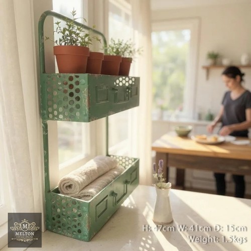 Green Distressed Finish Vintage Retro Style Storage Unit Shelve Rusty/Industrial - Picture 4 of 4