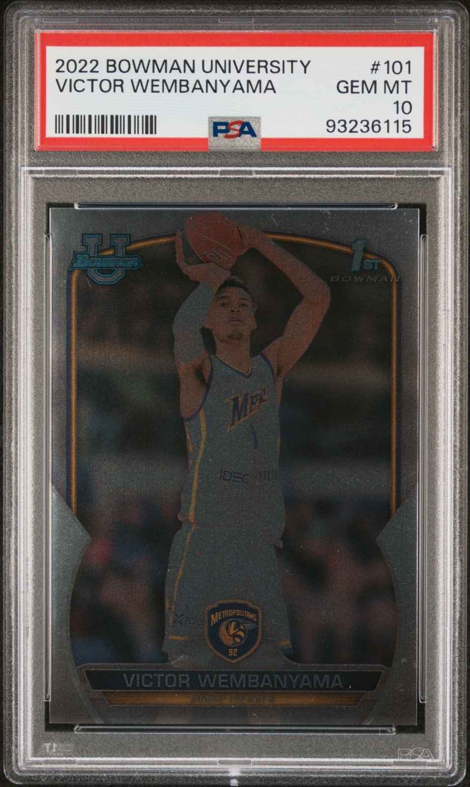 2022-23 Bowman University Chrome #101 Victor Wembanyama 1st Bowman PSA 10