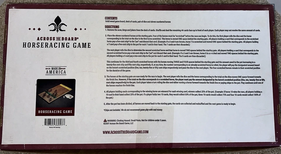 Juego de fiesta de carreras de caballos Across the Board hecho a mano 2007 nogal hecho en EE. UU. Foto 2 de 4