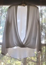 Max Studio Silky 70s Vibe Cream Blouse Sz L Deep V Neck Boho Romantic Femme