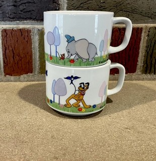 Dumbo Pluto Walt Disney Productions Coffee Mug Tea Cup DD Japan Vtg Lot Of 2
