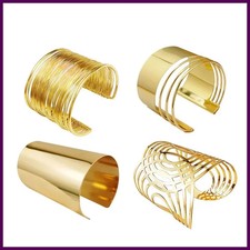 Cuff Bangle Bracelet for Women Open Wide Wire Bracelets Gold Color Wrist Cuff