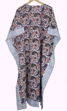 TARRIF FREE✅0% CHARGE Hand Block Paisley Long Kaftan 100%Cotton Dress KF-54