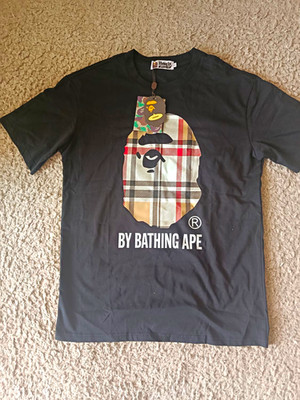 A Bathing Ape Herren T-Shirt Schwarz Größe S Logo Druckgrafik Kurzarm Rundhals