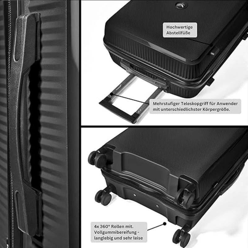 Reisekoffer mit 4 Rollen Koffer Set Trolley schwarz Hartschalen 3tlg. TSA Schloß - Bild 4 von 4