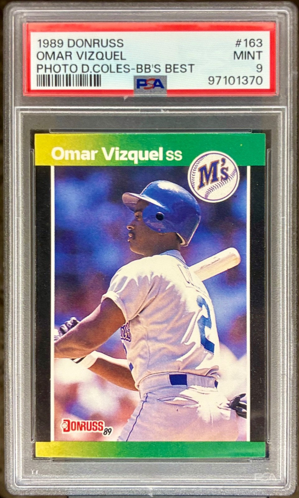 1989 Donruss Baseball's Best Omar Vizquel #163 PSA 9 Mint -Photo of D. Coles UER