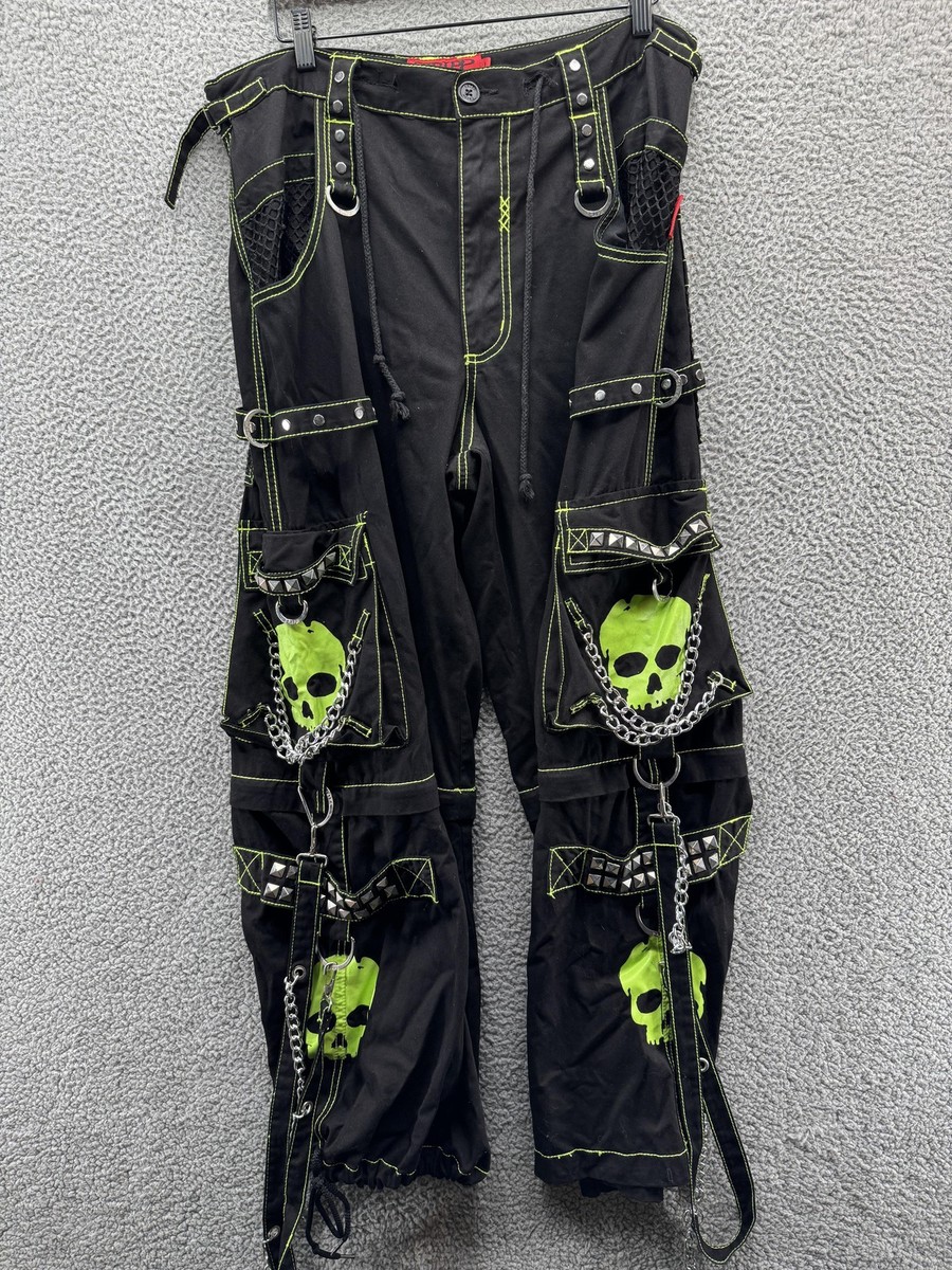 Tripp NYC Pants Mens Large Black Green Skull Chains Cyber Goth