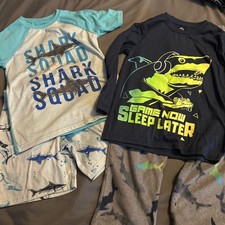 Boys  Pajamas Size 8 - 1 Short Set  1 Pant Set - Sharks - Used In Good Cond