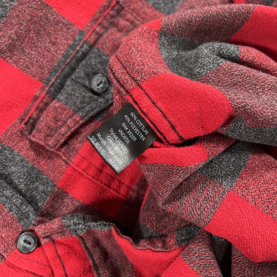 Burnside 衬衫男式 XL 红色黑色格子法兰绒纽扣长袖户外 — 第 4/4 张图片