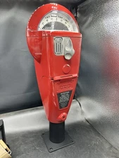 Vintage Red Duncan 60 Parking Meter And Key And Stand, Working