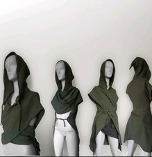 Wickelkleid Cape Poncho Kapuzenschal Zipfelkleid Goa Hippie Psy Larp Elfe Hexe