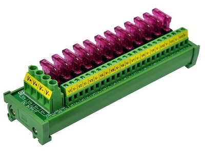 DC Power Fuse Distribution Strip Module 12-Position DIN Rail Mount for Automotiv